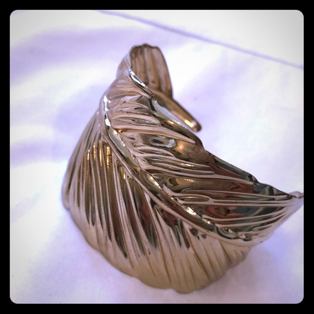 Gold feather cuff bracelet